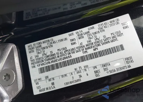 2014 Ford Escape Titanium z USA, uszkodzony, nr VIN 1FMCU9J92EUD26655